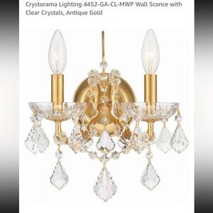 Wall sconce with clear crystals antique gold